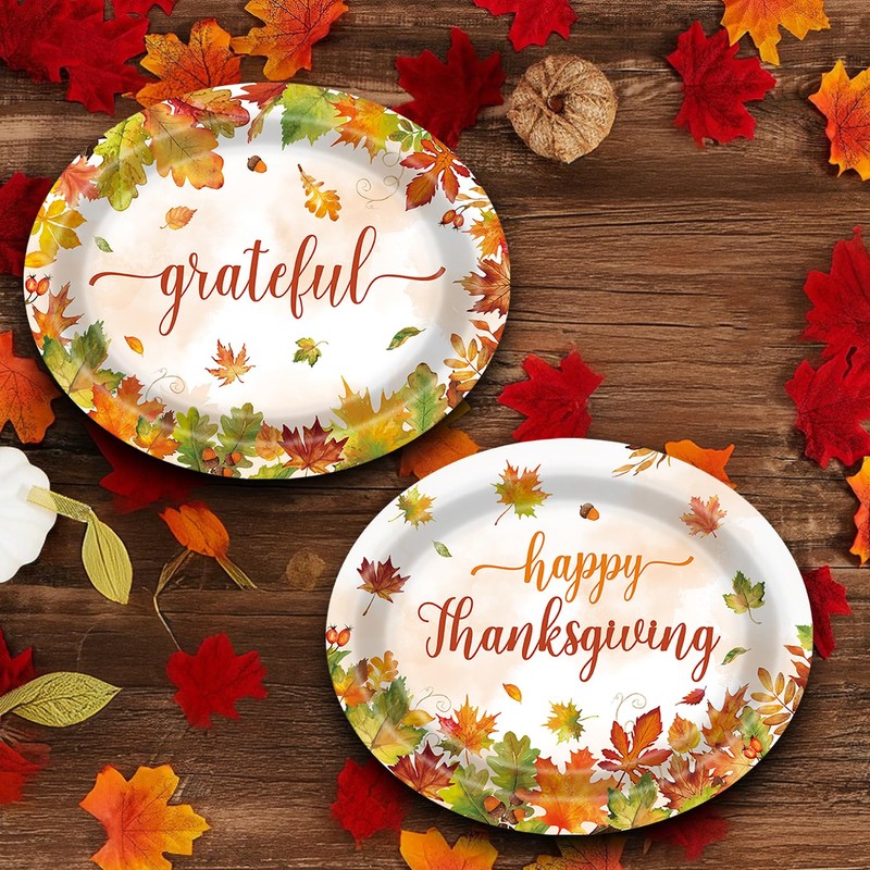 UROINEPA 50Pcs Thanksgiving Plates,12x10 Oval Fall Paper Plates Large Disposable