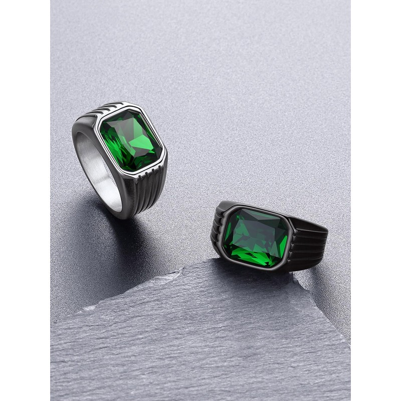 Bandmax Mens Stainless Steel Black Rings Size 13 Emerald Ring