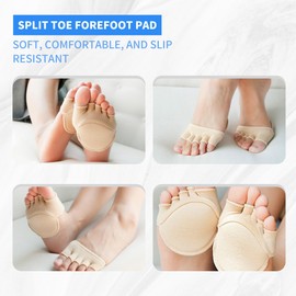 SooGree - 2 pares de calcetines para los dedos de los pies, calcetines de cinco pies, cojines para el antepié para mujer, separador de dedos, Negro/Beige-Opentoe, Talla única