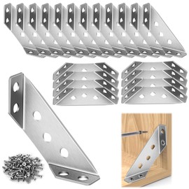 20 Pcs Corner Connector, Stainless Steel Angle Brackets, Corner Brackets for Wood, Furniture Bracket with Screws, Metal Bracket for Shelf Cabinet Wood Desks Table Chair Triangle Support Frame
