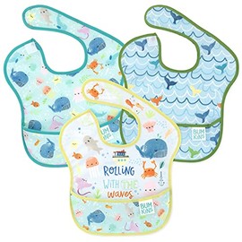 Bumkins SuperBib, Baby Bib, Waterproof, Washable Fabric, Fits Babies and Toddlers 6-24 Months - Rolling Waves (3-Pack)
