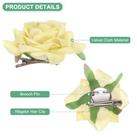 M METERXITY 12-Pack Rose Hair Clips, 2.56 Inch Flower Hairpin Cloth Floral Brooch for Bridal Wedding/Party/Women Hair Accessories, Hair Flowers Headpiece Floral Hair Pins [6.5cm, Yellow]