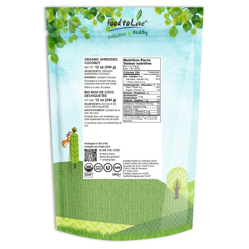 Organic Shredded Coconut, 12 Ounces – Non-GMO, Unsweetened Coconut Flakes,