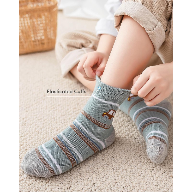 Adorel Jungen Socken Baumwolle Kindersocken Babysocken Strümpfe 10er-Pack Verkehrsmittel 27-30