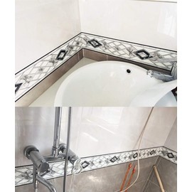Black White Tiles Pattern Molding Wallpaper Border Peel Stick Home Ceiling Decorative Border for Bathroom Living Room Kitchen 10cm by 5meters