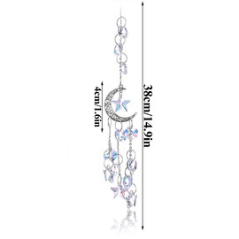 2 PCS Sun Catchers Hanging Moon and Star Rainbow Crystal Suncatchers Moon Crystal Dream Catcher Glass Window Hanging Ornament For Garden Ornaments Car Home Office Garden Valentine's Decoration
