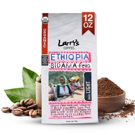 Larry's Coffee Whole Coffee Beans - Light Roast | Air Vacuum Sealed | USDA Organic, Fair Trade, Shade-Grown | Rich Smooth Flavor & Aroma | Spicy Dark Chocolate Flavor | Ethiopia, 12oz Bags (Pack of 1)