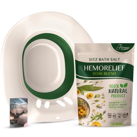 Fivona 2-in-1 Sitz Bath Soak Kit Over The Toilet Seat with Epsom Salt Blend with Essential Oils for Hemorrhoids and Postpartum Care Ideal for Perineal Soaking and Fast Irritation Relief