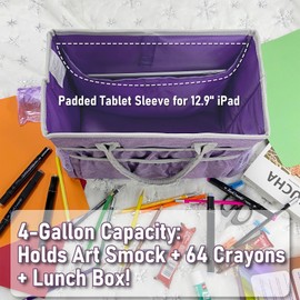 Cupohus Water-Resistant Art Organizer Tote Bag - Craft Storage Bag with Multiple Pockets and Handles for Artists, Kids, Students, and More – Purple