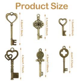 LWMLWM 50 Pieces Vintage Key Decorative Antique Pendant Set, Decorative Pendant Key with 50 x Dragonfly Wings, 1 x 30 m Bead Wire, for Necklace Making, Jewellery, Crafts, Keys, Alloy, metal