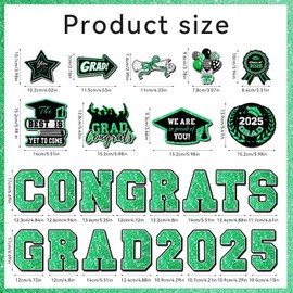 25pcs Congrats Grad Car Magnets, Waterproof Senior Graduation Cruise Door Refrigerator Stickers, Magnetic for Fridge Garage Door Metal Surfaces, Class of 2025 Party Supplies and Decorations(Green)