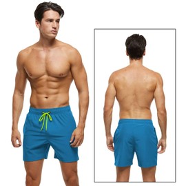 Tyhengta - Bañador para hombre, secado rápido, con bolsillos con cierre y forro de malla, Azul pavo real, 34