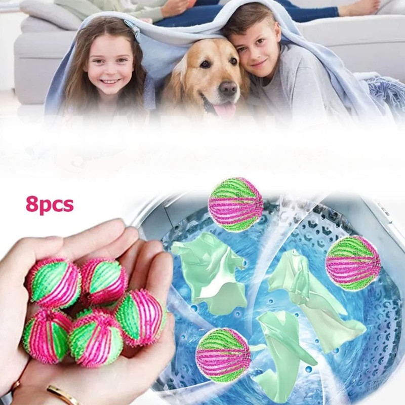 8Pcs Pet Hair Remover Balls, Nylon Round Laundry Pet Hair