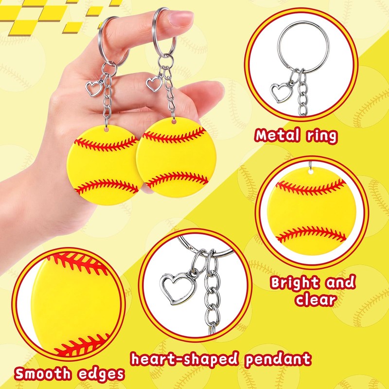 Equsion 24 Pcs Christian Softball DIY Keychains Gift Bulk with