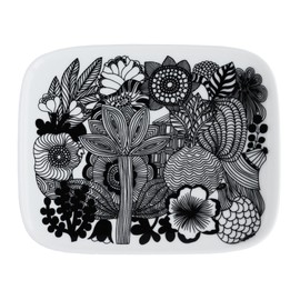 Marimekko 067845 090 Square Plate, 5.9 x 4.7 inches (15 x 12 cm), Siirtolapuutarha Plate, Dish, White x Black