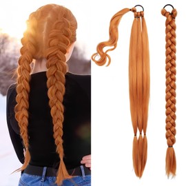 EMMOR Long Braided Ponytail Extension with Hair Straight Wrap Around Ponytail Hair Extensions with Hair Tie Soft healthy Synthetic Hair Piece for Women girls Daily(33 inch Ginger Orange)