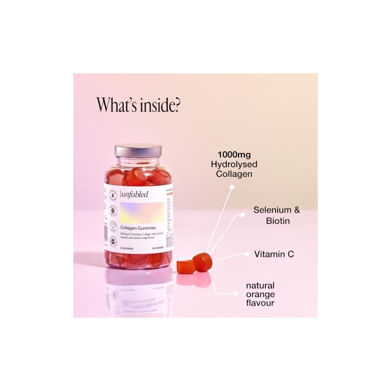 Unfabled Collagen Gummies for Women, 60 Gummies, 1000mg Hydrolysed Bovine
