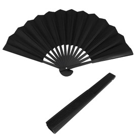 WANGCL Pack of 4 Hand Fans Folding Fan Chinese Fan Oriental Fabric Fan for Dancing Cosplay Props Wedding Party Home Decorations (Black)