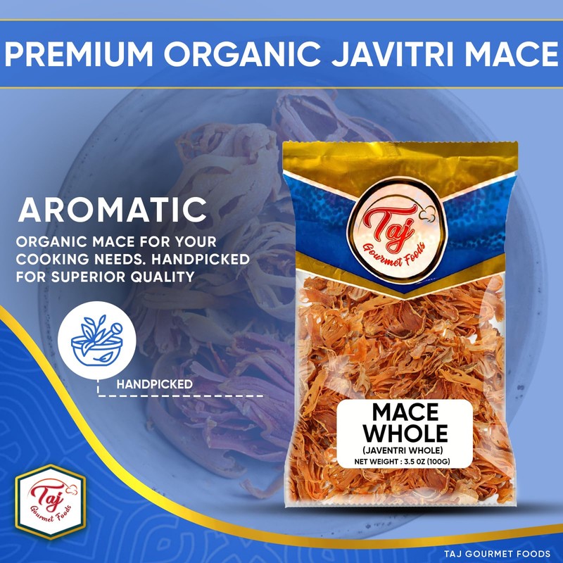 TAJ Mace Whole, Javentri Whole, 3.5oz (100g), Product of India