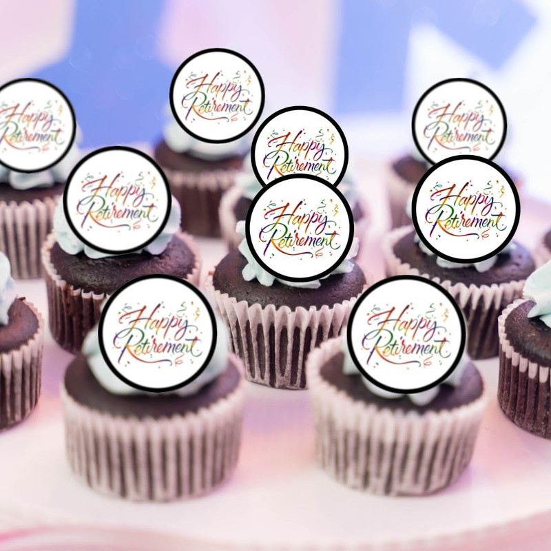 Happy Retirement Edible Cupcake Toppers – Colorful Celebration Designs for