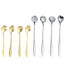 BZKSER Teelöffel - 8 pcs Silberner Löffel 2 Verschiedene Größen Blumen Löffel Set Edelstahl Löffel Kaffeelöffel aus Edelstahl Set für Kaffee, Zucker, Eistee,Marmelade und Dessert
