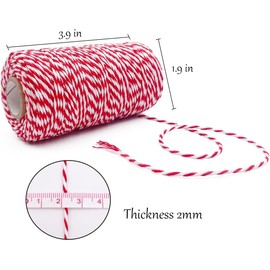 Christmas Twine String, 2mm,100m,Red White Baker's String for Crafts, Baking, Gardening, DIY Home Decoration