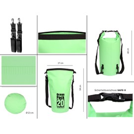 Xenobag Waterproof Bag 3 Litres Or 20 Litres/Dry Bag, Small/Ocean Pack 3 Litres Or 20 Litres / Waterproof Bag/Dry Bag With Adjustable Shoulder Straps and Safety Lock, green