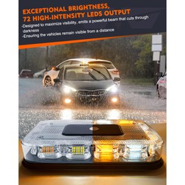 LUMENIX LED Roof Top Strobe Beacon Light Bar Rooftop Security Warning Emergency Flashing Plow Lights for Construction Vehicles Tow Commercial Trucks Postal Cars Snowplow - Amber White