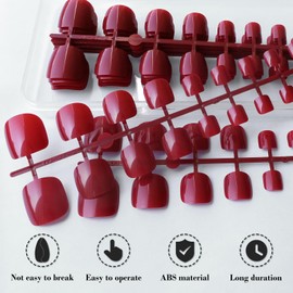LoveOurHome Red Press on Toes Nails Full Cover Fake Toe Nails Glossy Short Square False Toenails 240pc Colored French Artificial Pedicure Acrylic Tips with Gel Glue Adhesive Tabs for Women Girls