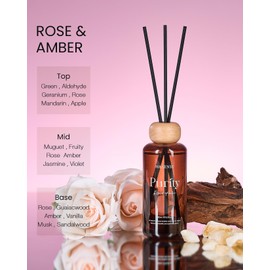 M&SENSE Rose Amber Scent Reed Diffuser Set | 6.3 fl oz Non-Toxic Oil Diffuser with Sticks, Long-Lasting Home Fragrance Diffuser, Aromatherapy Diffuser for Housewarming Gift & Decor
