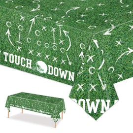 PHOGARY 3 Pack Green Grass Tablecloth, Football Party Decorations Disposable Plastic Touchdown Tablecover for Sport Birthday Party Decorations Gameday Tailgate Supplies, 54 X 108 in