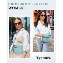 Bum Bags for Women Nylon Crossbody Bag, Spacious Fanny Packs Belt Bag Large Sling Bag with Adjustable Strap (Blue)