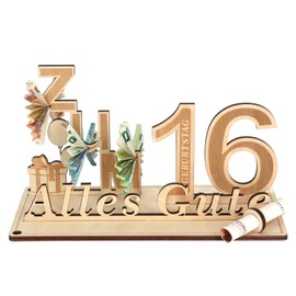 Giftota Geldgeschenk 16.Geburtstag, Geschenke zum 16 Geburtstag Mädchen Junge, 16.Geschenke aus Holz Dekoration