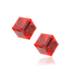 Spinningdaisy Tiny Crystal Cube Stud Earrings (Red)