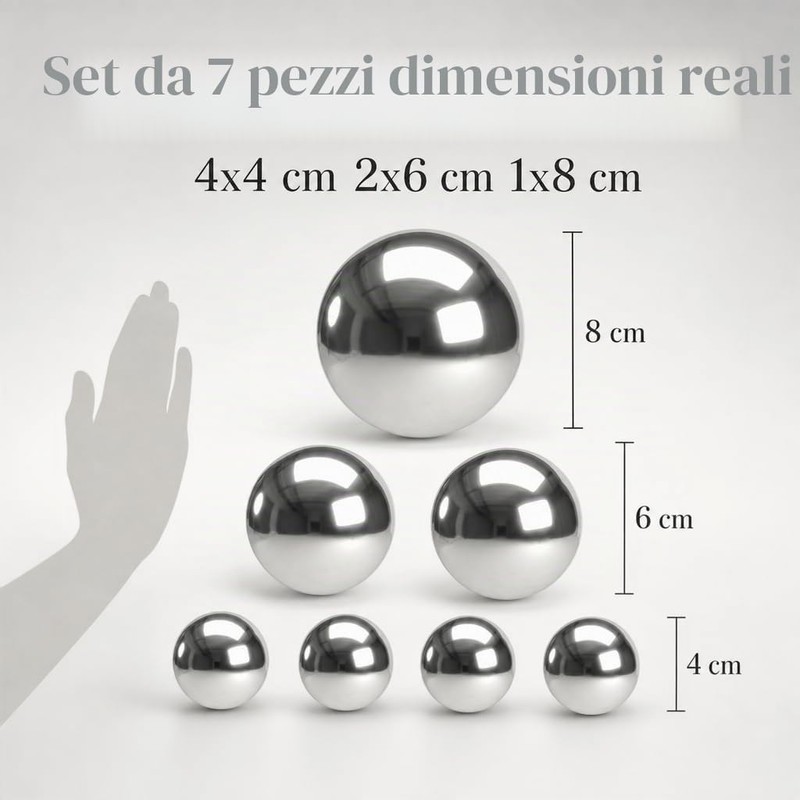 MIJOMA Set di 7 palline decorative da giardino in acciaio