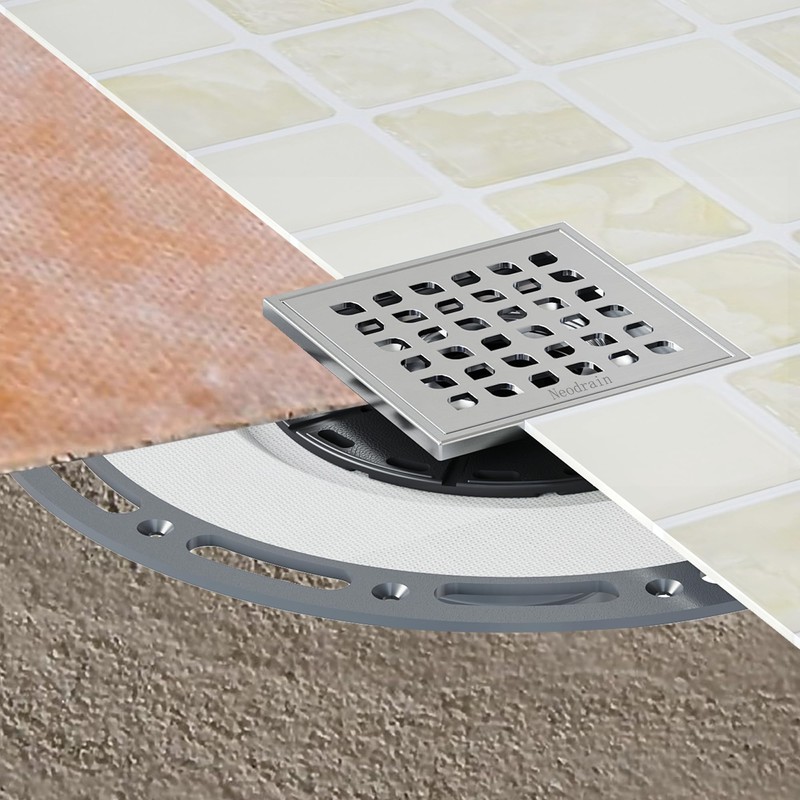 Neodrain Square Shower Drain, 4 in Brushed 304 Stainless Steel