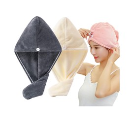 Lumimi Hair Dry Towel, Quick Drying, Set of 2, Dark Gray + Cream White, Hair Towel, Dry Cap, For Long Hair, Lightweight, Soft, Shower Cap, Strong Absorbency, Bath Out, Fluffy, Hair Turban, Hair Cap
