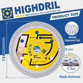 HIGHDRIL Diamond Tile Blade 3" 75mm x Arbor 3/8" 10mm - 4pcs X Mesh Angle Grinder Cutting Disc for Cutting Porcelain Tile Ceramic Marble Granite