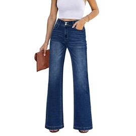 GRAPENT Size 14 Womens Jeans Womens Jeans Size 12 Wide Leg Trouser Jeans for Women 90S Jeans Woman Women Business Casual Outfits Flared Jeans Y2K Indigo SkyBlue Size Large US Size 12 to Size 14