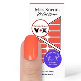 Original Miss Sophie UV Gel Nagelfolien Neon Vibrant Coral I 24 ultra-dünne Nagellack-Streifen Orange I Für Finger- & Fußnägel I Hält auf Natur- sowie lackierten, Acryl-, Gel- & Shellac-Nägeln