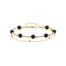 Jovivi Black Obsidian Gold Beaded Bracelet For Women,Women's Natural Stone Healing Crystal Adjustable Layered Bracelet Jewellery for Womens gifts for birthday
