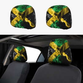 TZBVTAU 2 Pcs Jamaica Flag Headrest Covers,Cute Funny Car Headrest Protector Seat Cover Accessories Universal Fit for Cars Truck SUV Van