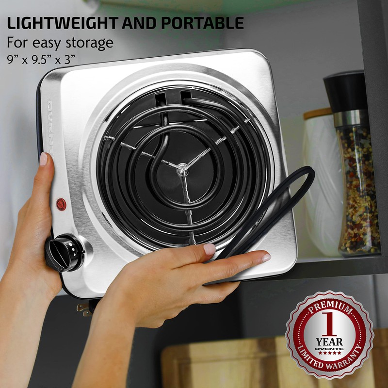 OVENTE Electric Countertop Single Burner, 1000W Cooktop with 6" Stainless