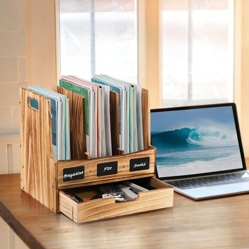 Eorbow Wooden Desk File Organizer, Desktop Document Folder Holder with