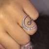Cutedoumiao Silver Opening Ring Crescent Shape Rhinestone Finger Band Half