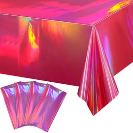 Hot Pink Iridescence Plastic Tablecloths Shiny Disposable Laser Rectangle Table Covers Holographic Foil Tablecloth Iridescent Party Decorations Birthday Bridal Wedding Christmas, 54 x 108 Inch