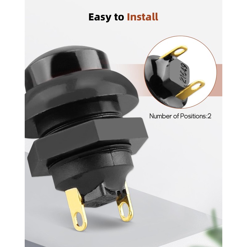 Waterproof 12MM Reset Button Switch, 2-Pin, Black, Replacement 21649