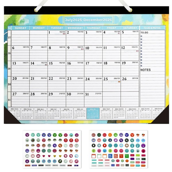 A3 Family Calendar 2025 Wall Calendar,July 2025 to December 2026,Monthly