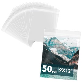 Mat Board Center, 50 Pack 9 7/16" x 12 1/4" Acid-Free Crystal Clear Sleeves Storage Bags for 9x12 Art Prints/Pictures/Photos/Framing Mat Mattes