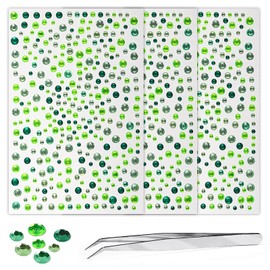 975Pcs Face Gems Hair Gems, Self-Adhesive Face Jewels Eye Jewels Rhinestones 3/4/5/6 mm DIY Face Gems Stick on, Hair Body Rhinestones Gems Crystals Pearls for Face Makeup, Crafts (gem_mixedgreen)